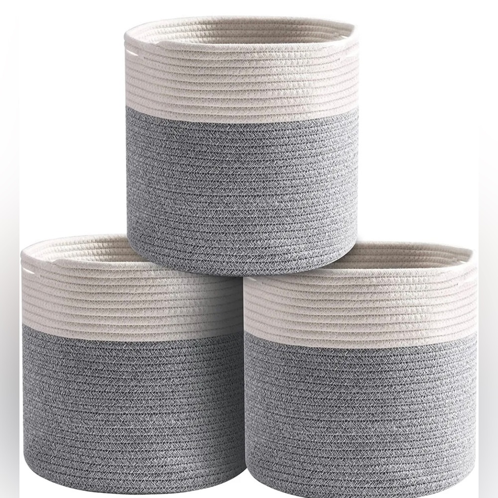 Set of 3 Rope Woven Storage Basket White and Grey 11’x11’x11’ New with tag